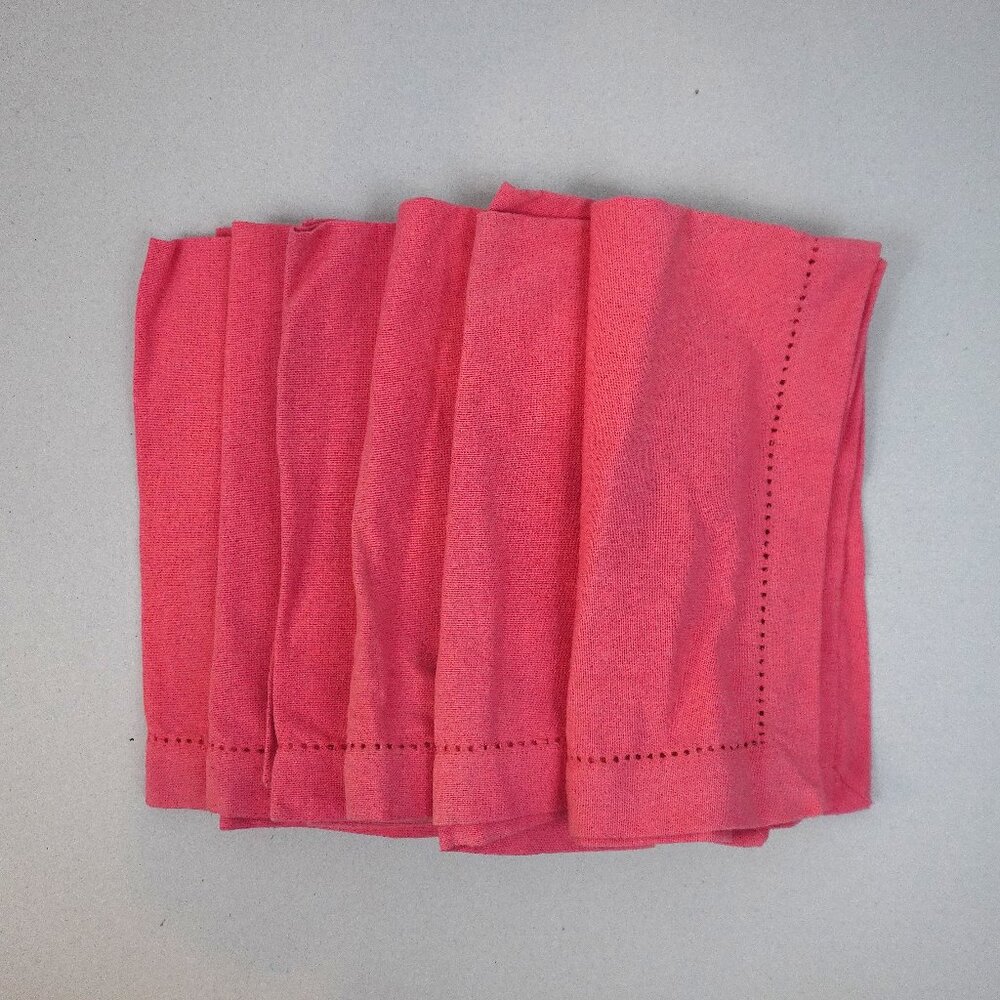 Set of 6 Now Designs Hemstitched Cloth Napkins in "Coral"